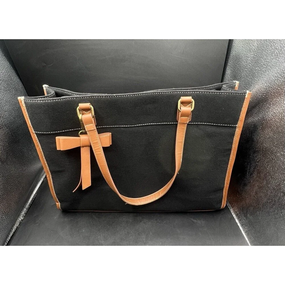 Keyli Canvas Laptop Tote Bag Black 15.6” Work Business Office Carryall Purse